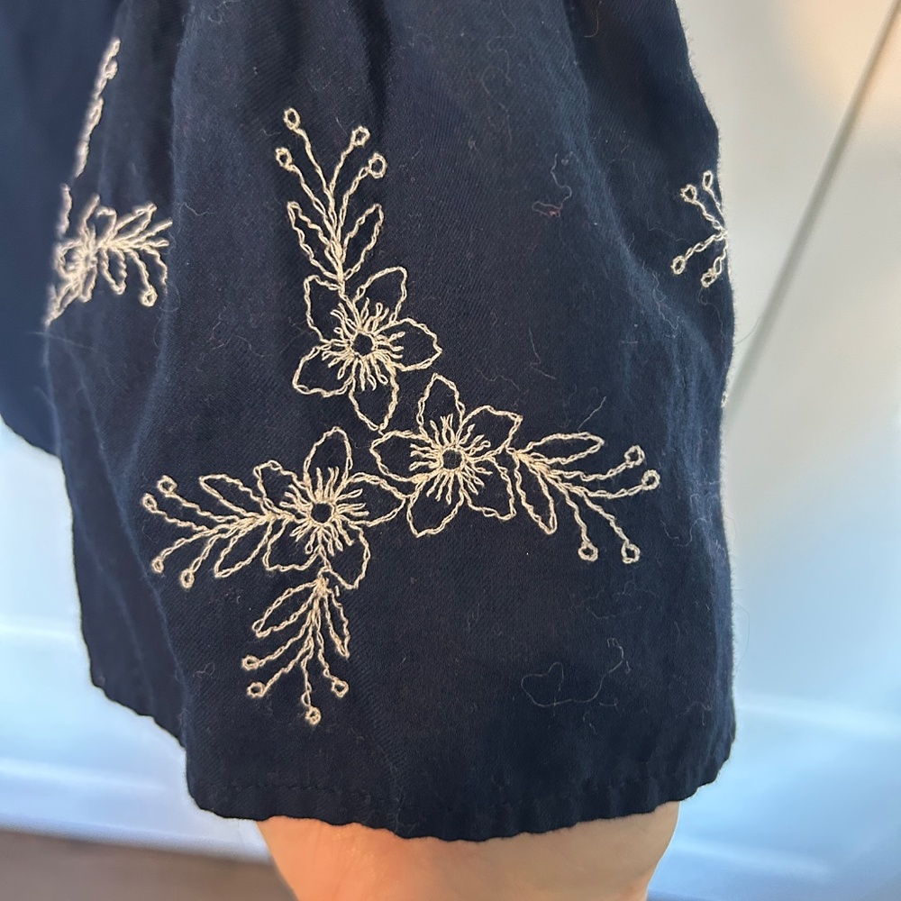 J. Jill Navy Blue Peasant Embroidered Bell Sleeve top - petite large - navy/tan - Picture 3 of 6